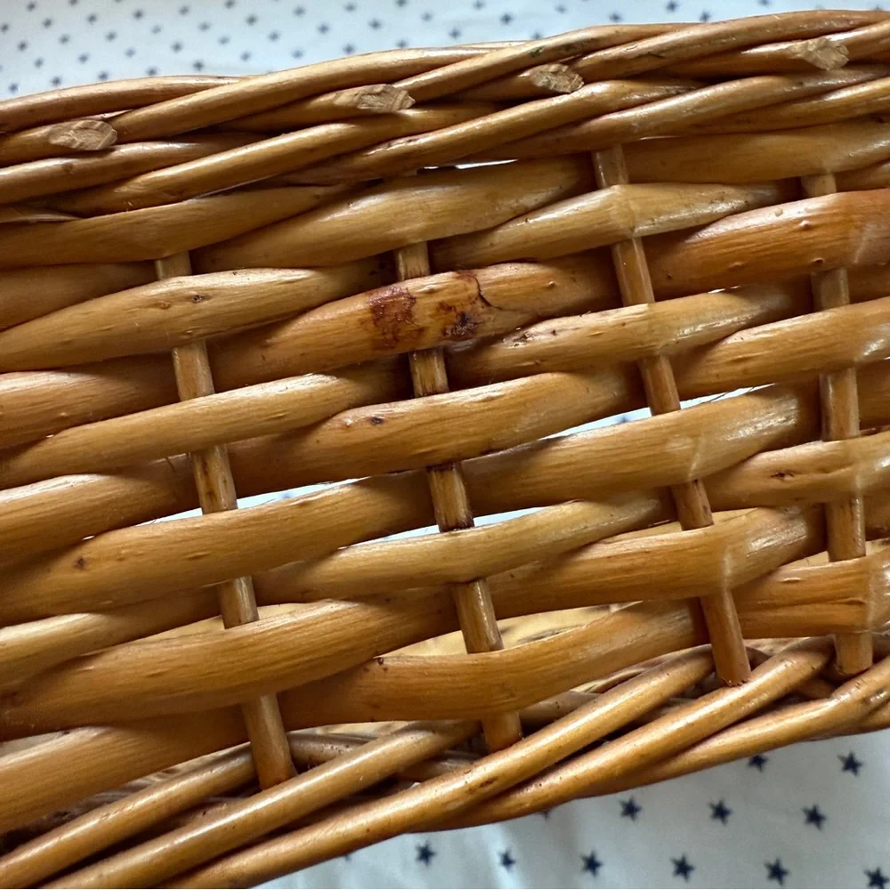 Vintage Square Yugoslavian Wicker Rattan Basket 10.5” Stamped Made in Yugoslavia